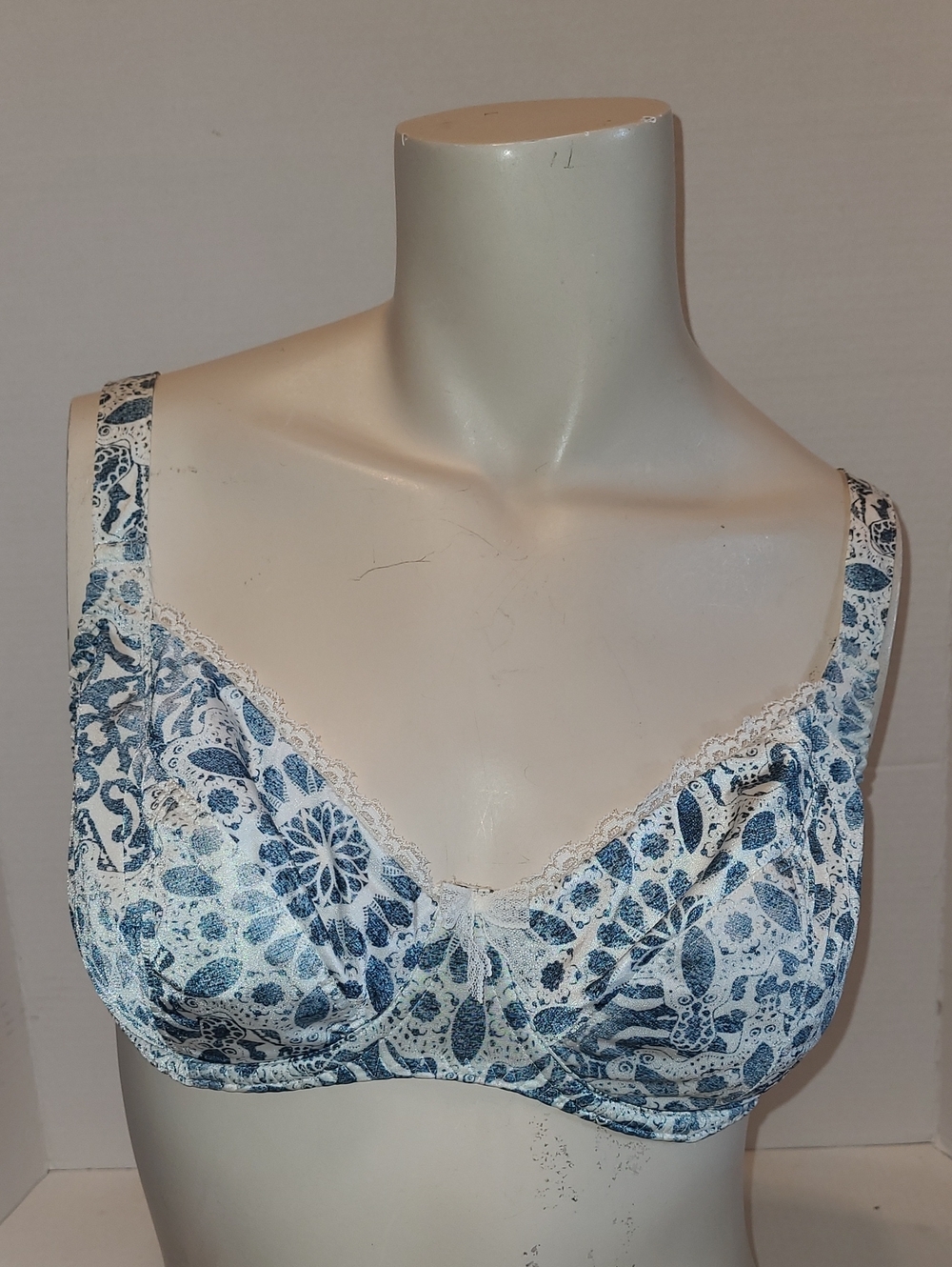 ANTIGEL Lace-Trim Blue Floral Underwire Bra Size Us&uk..30F
